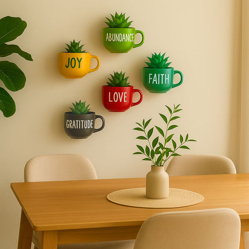 Happy Words Wall Decoration | Ceramic Cup Planters | Home Decor & Personalised Gifts for Family