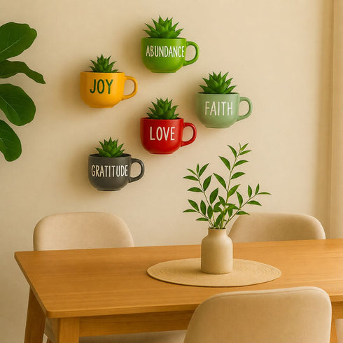 Happy Words Wall Decoration | Ceramic Cup Planters | Home Decor & Personalised Gifts for Family