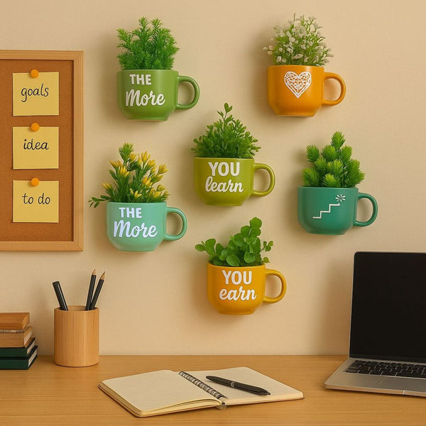 The More you Learn The More you Earn | Cup Planters with Quotes | Study Room Wall Decor