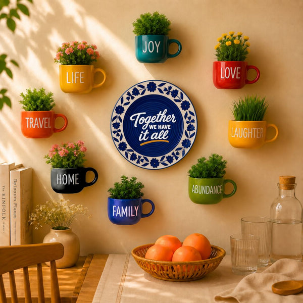 Together We Have it All | Blue Wall Plate & Cup Planters Combo
