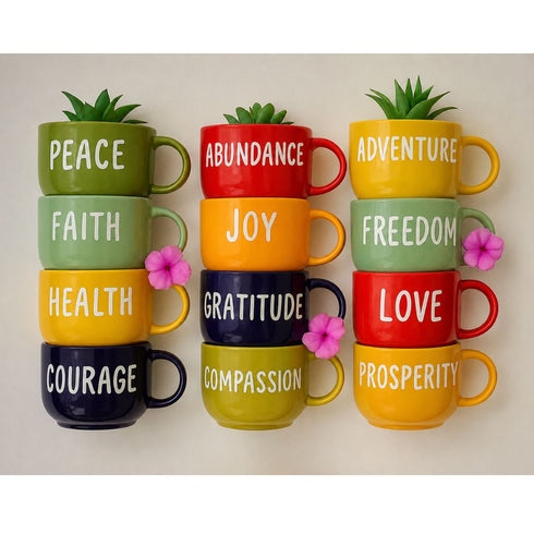 Happy Words Wall Decoration | Ceramic Cup Planters | Home Decor & Personalised Gifts for Family