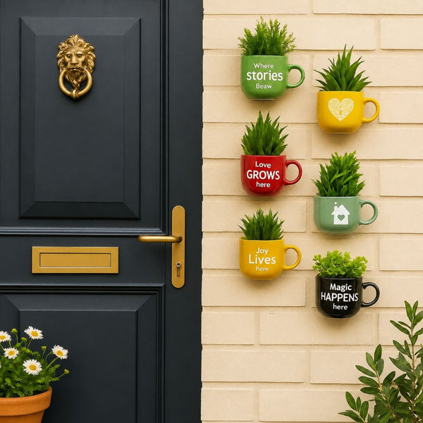 Home Quotes wall Cup Planters | Ceramic House Warming Gift | Home Wall Decor