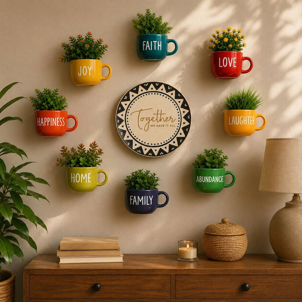 Together We Have it All | Ivory Wall Plate & Cup Planters Combo