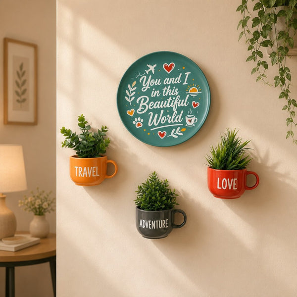 You & I in this Beautiful World | Cup Planters & Plate Combo | Wall Decor Set | Home Decor & Personalised Gifts
