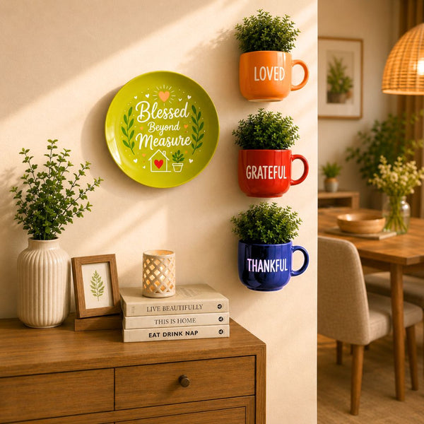 Blessed Beyond Measure | Lime Green Wall Plate & Cup Planters Combo