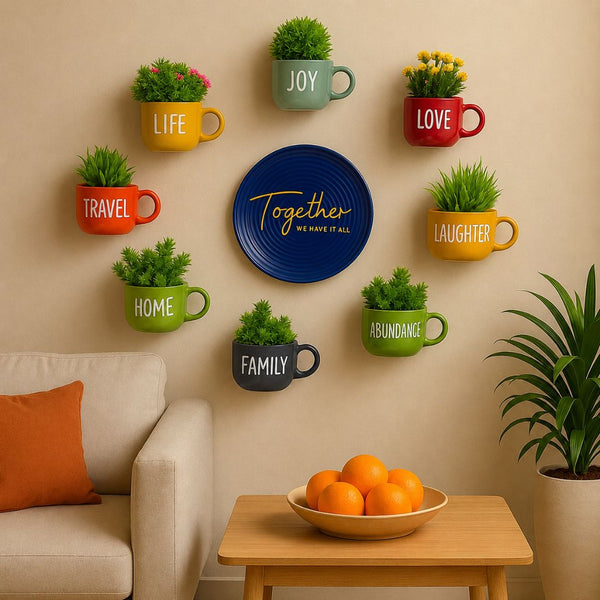 Combo - Together We Have it All | Cup Plates and Planters Combo | Wall Decor Set | Home Decor & Personalised Gifts for Family