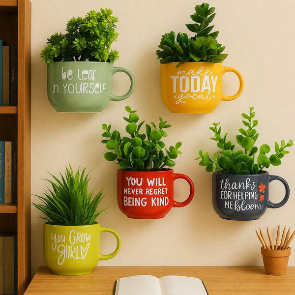Creative Space Motivation Theme | Cup Planters with Quotes | Ceramic House Warming Gift | Home Wall Decor