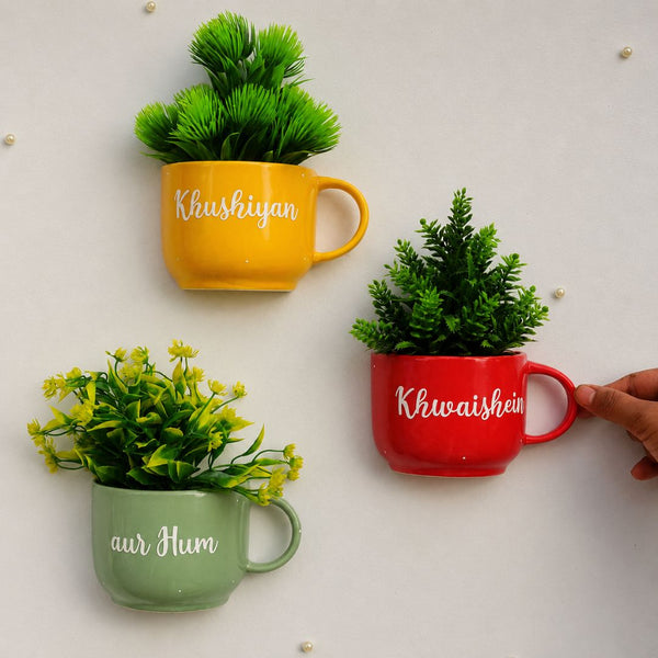 Khushiyan Khwaishein aur Hum | Ceramic Wall Planters | Table Accessory | Personalised Gift | Home Decor