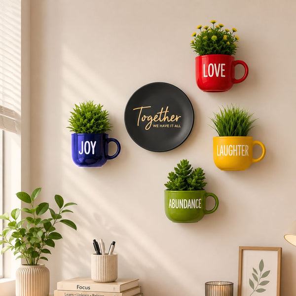Together We Have it All | Black Wall Plate & Cup Planters Combo