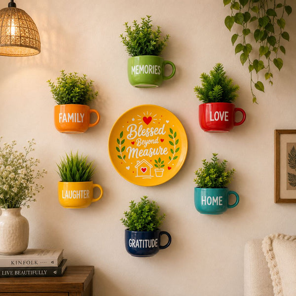 Blessed Beyond Measure | Yellow Wall Plate & Planters Combo | Wall Decor Set | Home Decor & Personalised Gifts