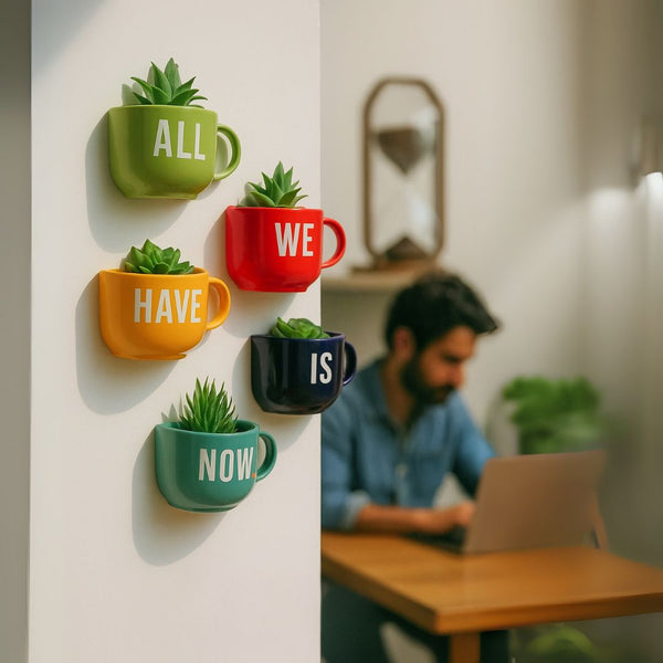 All we have is Now | Ceramic Cup Planters | Table Accessories | Personalised Gift | Home Decor