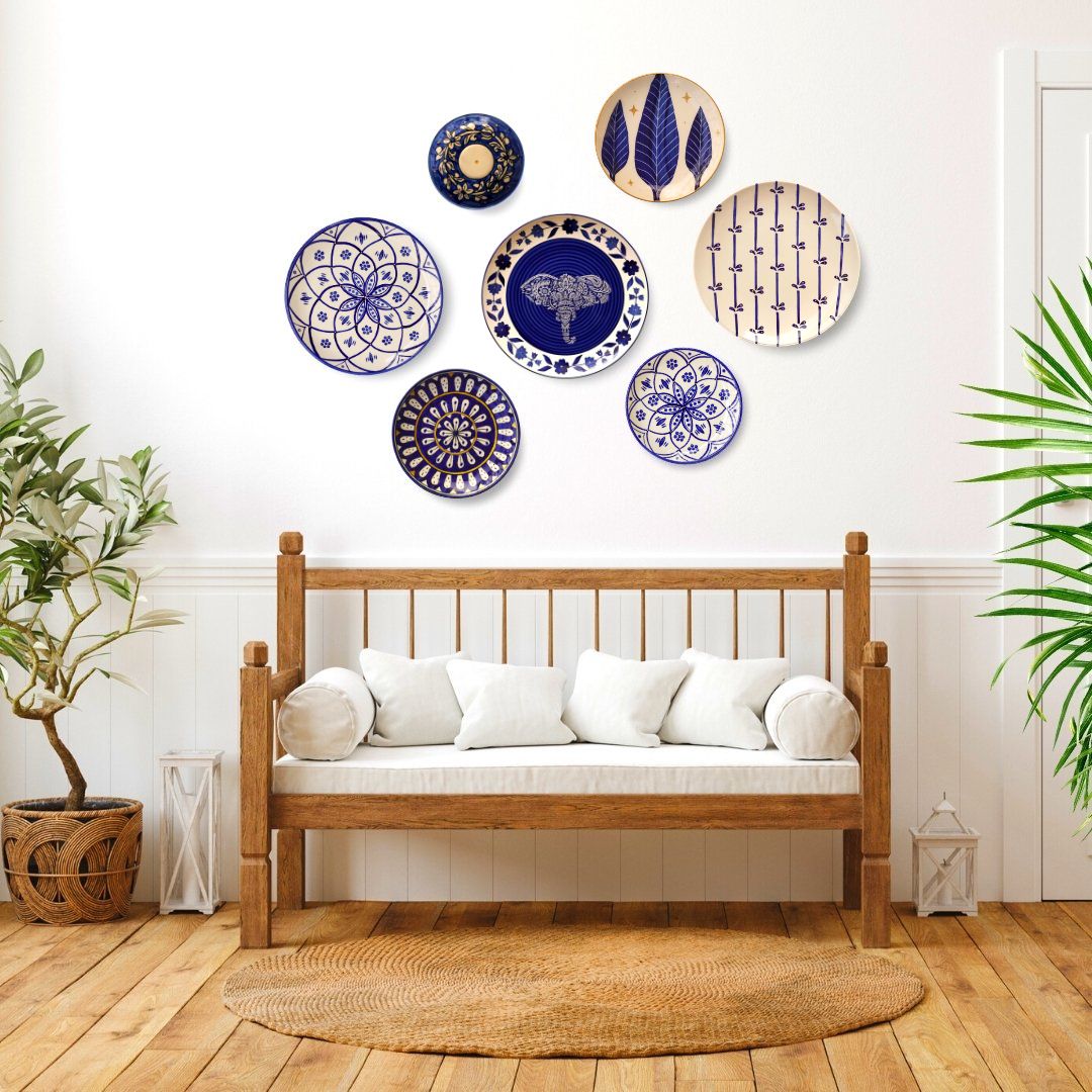 Modern Blue Pottery Plates for Wall Home Decor Gift – The