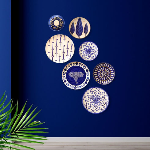 Blue Pottery Plates for Wall - Modern designs - Geometric Wall plates - Statement Gallery Decor - Buy Online India - Free Shipping