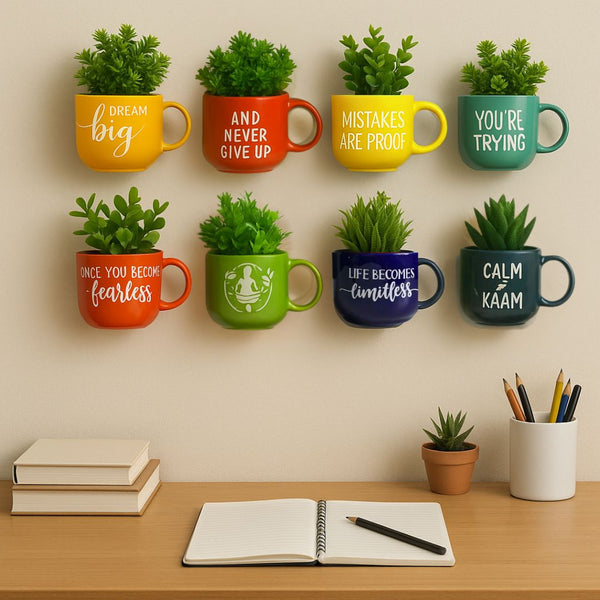 Study Room Encouragement Theme | Cup Planters with Quotes | Ceramic House Warming Gift | Home Wall Decor