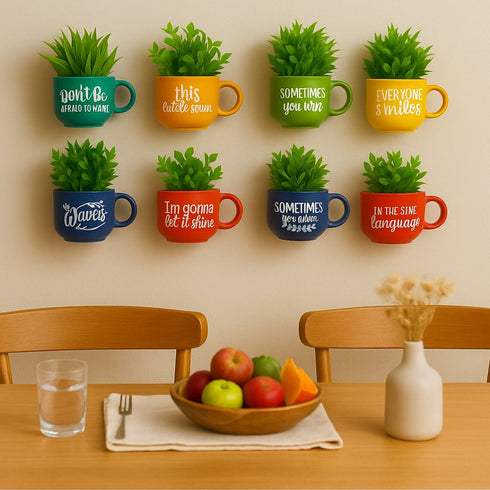 Plant Positive Vibes | Cup Planters with Quotes Collection | Ceramic House Warming Gift | Home Wall Decor