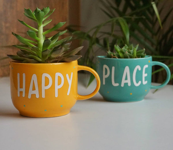 Happy Place Wall Planters - Colourful Mug Planters - Cup Planters - Wall Garden Decor - Balcony Decor - Succulent Planter - Small Pot - Indoor Plants Decor - Plant Lover Gifts - Buy Online India - Free Shipping
