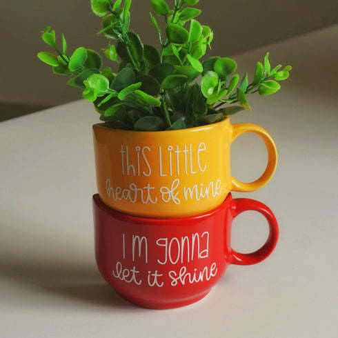 Plant Positive Vibes | Cup Planters with Quotes Collection | Ceramic House Warming Gift | Home Wall Decor