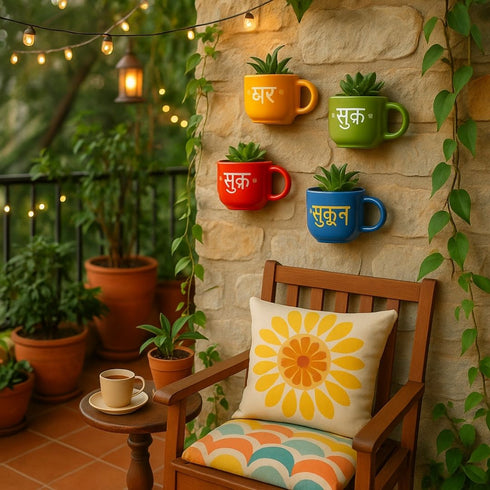 Hindi Ghar Sukoon Sabr Shukr | Painted Wall Planter Set | Personalised Gift | Home Decor