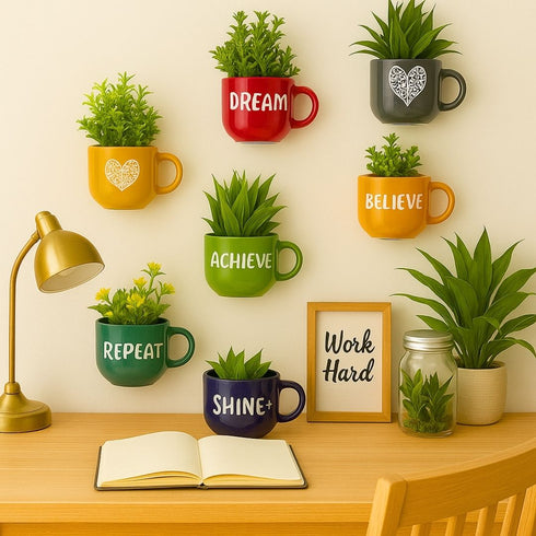 Dream Believe Achieve Repeat Cup planters | Wall Planters Decor | Ceramic Home Decor