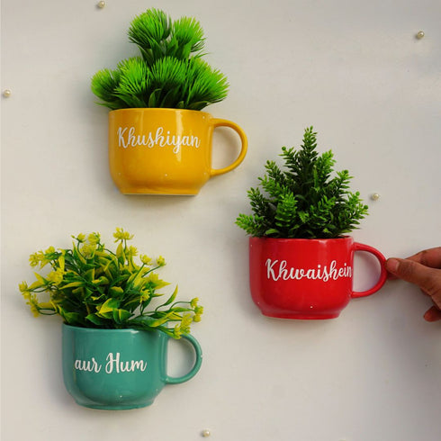 Khushiyan Khwaishein aur Hum | Ceramic Wall Planters | Table Accessory | Personalised Gift | Home Decor