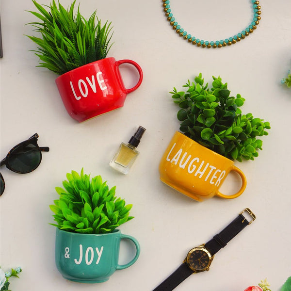 Wall Planter for Balcony | Love Laughter and Joy | House Warming Gifts | Ceramic Balcony Decoration India - Buy Online - Free Shipping