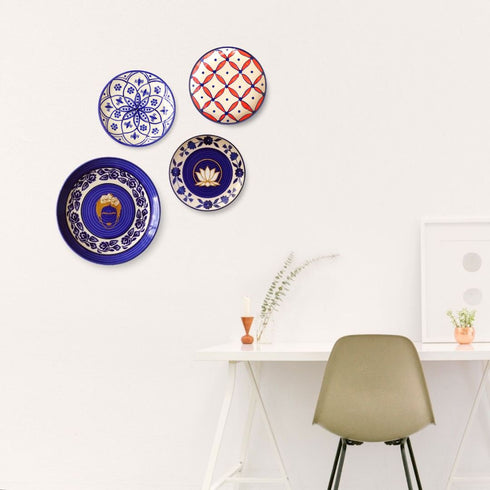 Blue Pottery Wall Plate Set | Home Decor & Gift