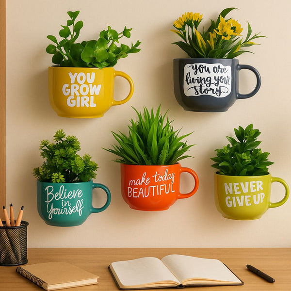 Home Office Inspiration Theme | Cup Planters with Quotes | Ceramic House Warming Gift | Home Wall Decor