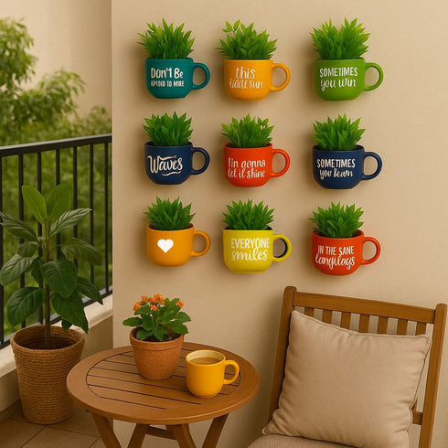 Plant Positive Vibes | Cup Planters with Quotes Collection | Ceramic House Warming Gift | Home Wall Decor