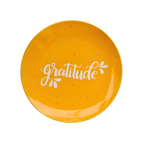 Wall Plate - Gratitude - Happy Words - Mango Yellow + White - Home Decor & Personalised Gifting - Free Shipping India - Buy Online