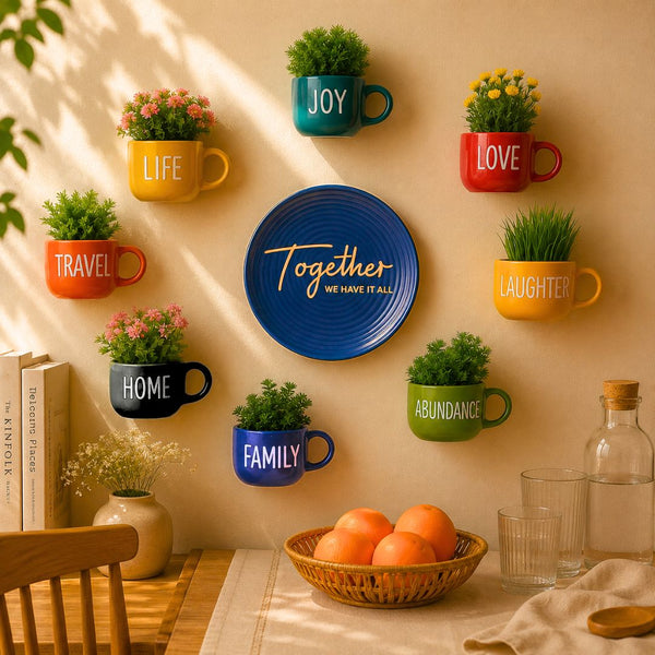 Together We Have it All | Blue Wall Plate & Cup Planters Combo