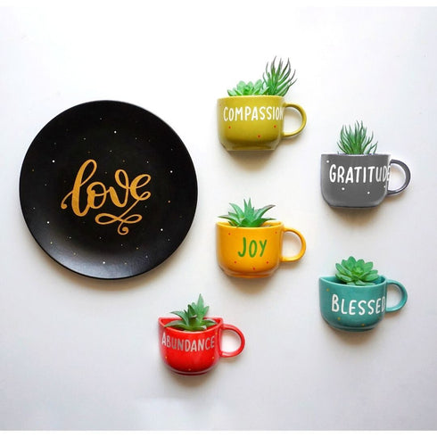 Happy Words Wall Decoration | Ceramic Cup Planters | Home Decor & Personalised Gifts for Family