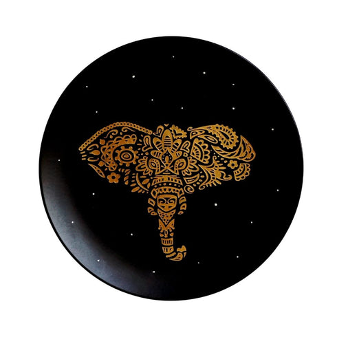 Wall Plate - Elephant Mandala -Black and Gold - Spiritual Home Decor - House Warming or Grihapravesh Gift - Free Shipping India - Buy Wall Accessories Online - Spiritual home decor