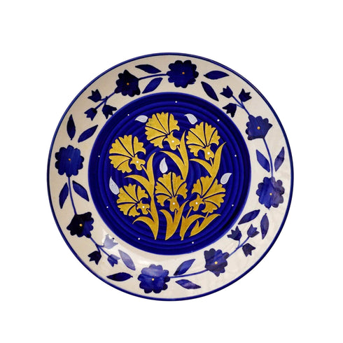 Wall Plate - Blue Floral Pattern - Gold Detailing - Wall Decor - Home Decor - Buy Online India - Free Shipping