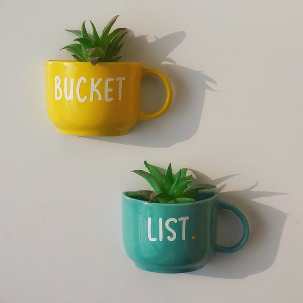 Bucket List - Cup Planters - Mug Planter - Wall Garden Decor - Succulent Planter - Small Pot - Home Office Accessories - Study Room Decor - Personalised Gifts - Buy Online India - Free Shipping