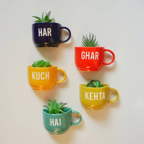 Wall Planter Outdoor - Har Ghar Kuch Kehta Hai Cup Planters- Mug Planters - Home Entrance Decor - Balcony Decor - Plant Lover Gift - Buy Online India - Free Shipping