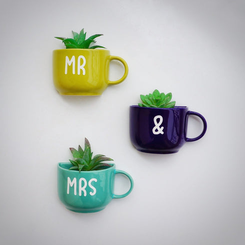 Ceramic Wall Planter - Mr & Mrs Home Decor - Mr and Mrs Gift - Personalized Wedding Gift - Mug Planters - Garden Wall Decor - Balcony Decor - Buy Online India - Free Shipping