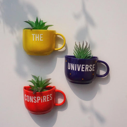 The Universe Conspires Cup Wall Planter - Mug Planters - Wall Planters - Garden Wall Decor - Balcony Decor - Succulent Planter - Small Ceramic Pots - Plant Lover Gifts - Buy Online India - Free Shipping