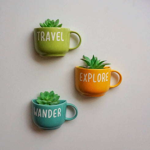 Travel Lover Cup Planters - Mug Planters - Wall Planters - Garden Wall Decor - Balcony Decor - Succulent Planter - Small Ceramic Pots - Plant Lover Gifts - Buy Online India - Free Shipping
