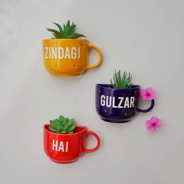 Cup Planter - Zindagi Gulzar Hai - Small Ceramic Planter - Home Decor India - Personalised Gift - Buy Online - Free Shipping