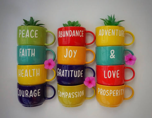 Affirmations Cup Planter Set - 12 Mug Planters - Wall Garden Decor - Garden Decor - Succulent Planter - Small Pot - Plant Lover Gifts - Buy Online India - Free Shipping
