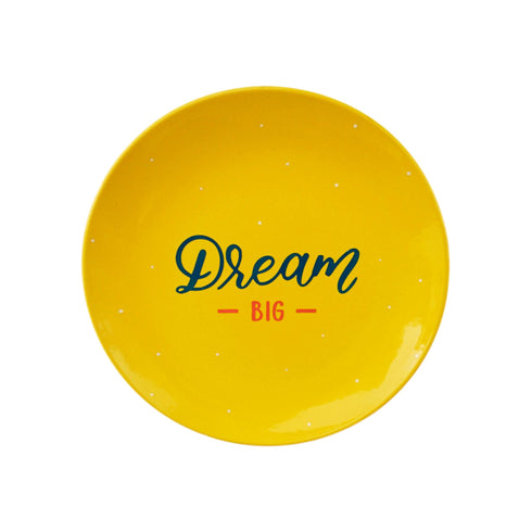 Wall Plate - Neon Yellow - Dream Big - Dark Blue and Pink - Hand Lettered + Hand painted - Feel Good Home Decor + Office Accesories and Gift