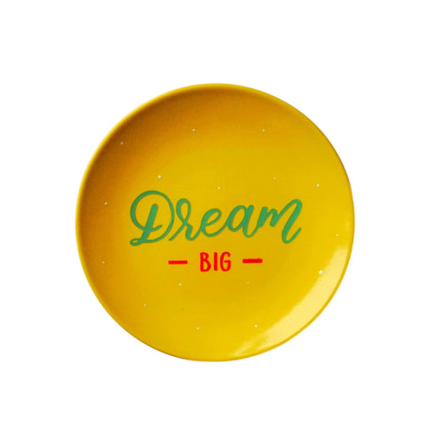 Dream Big Sign - Neon Yellow Wall Plate - Teal Blue and Orange Hand Lettering - Handmade Home Decor and Giftables