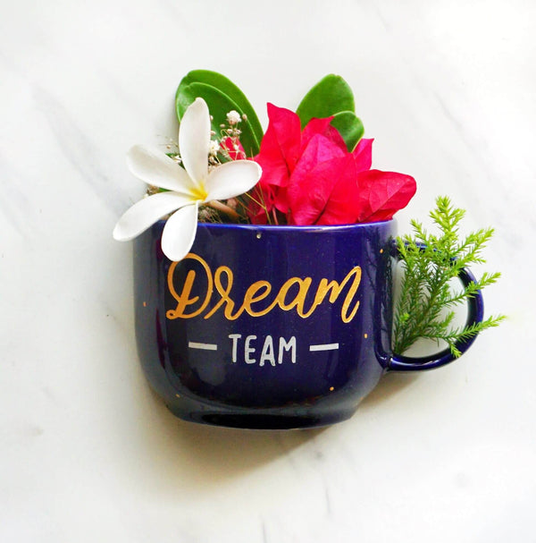 Dream-Team-Dark-Blue-Wall Pocket Decor-Office Accessories-Home Decor-Personalised Anniversary Birthday Wedding Gifts-Ceramic Wall Vase Set-buy online free shipping India