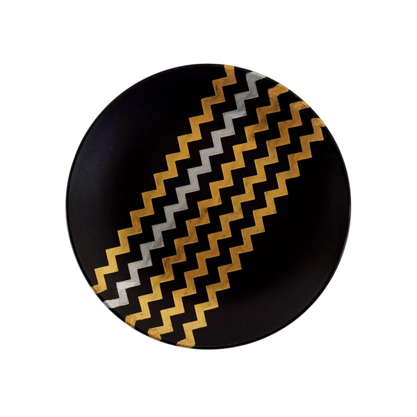 Wall Plate - Zig Zag Lines - Quirky Elegant - Black Gold Silver - Geometric Home Decor and Gift - Shop Online - All India Free Shipping