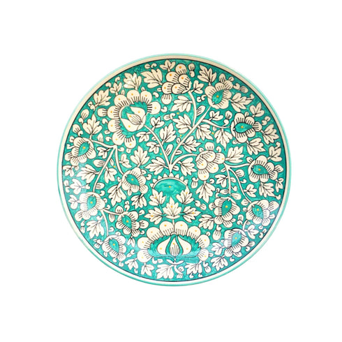 Wall Plate - Floral Turkish Design - Teal Blue + White - Home Decor & Personalised Gifting - Wall Decor - Free Shipping India - Buy Online
