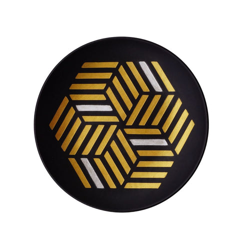 Wall Plate - Geometric Pattern - Zig Zag Lines - Gold and Silver - Hand Painted - Minimalistic Home Office Decor - Personalised Wedding Gift - Home Office Accesories - Buy Online India - Free Shipping