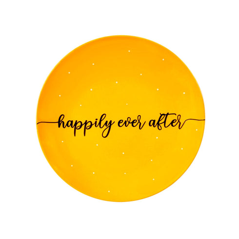 Wall Plate - Mango Yellow - Happily Ever After - Hand Lettered - Personalised Wedding Gift - Feel Good Home Decor - All India Free Shipping - Buy Online