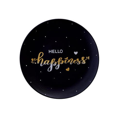 Black Wall plate - Black and Gold Silver - Hand Lettered Happy Quote - Hello Happiness - Home Decor and Special Gift - buy online - free shipping india