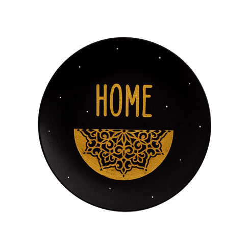 Wall Plate - Home + Mandala - Matt Black + Gold - Ceramic Wall Art - Dining Room - Home Entrance Decor - Personalised House Warming Gift - Buy Online - Free Shipping India