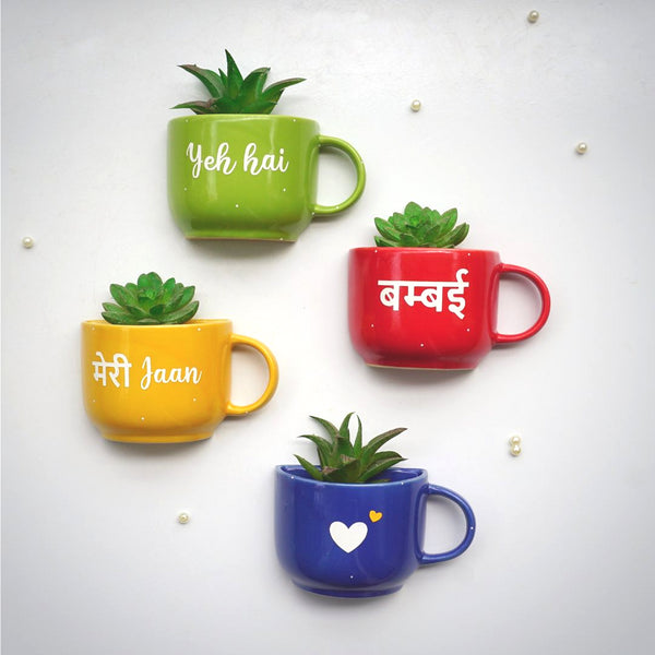 Yeh Hai Bumbai Meri jaan Cup Planter for Wall | Bollywood Bombay Quote Cup Planters | - Ceramic Wall Decoration India - Buy Online - Free Shipping